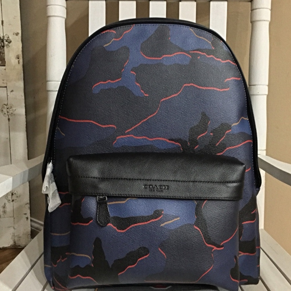 NWT $550-Authentic COACH Charles Backpack in blue camo